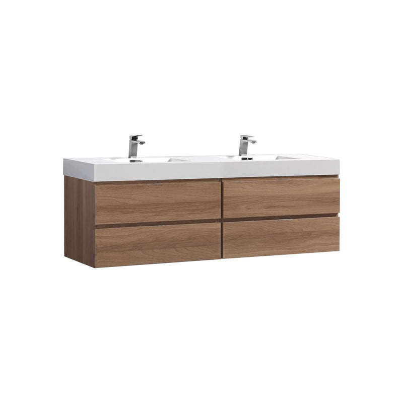 Kube Bath Bliss 72" Double Sink Honey Oak Wall Mount Modern Bathroom Vanity - BSL72D-HO