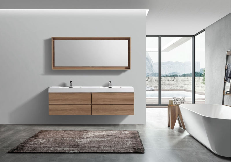 Kube Bath Bliss 72" Double Sink Honey Oak Wall Mount Modern Bathroom Vanity - BSL72D-HO