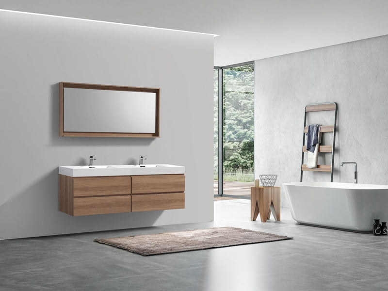 Kube Bath Bliss 72" Double Sink Honey Oak Wall Mount Modern Bathroom Vanity - BSL72D-HO