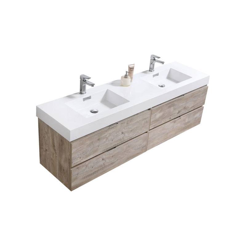 Kube Bath Bliss 72" Double Sink Nature Wood Wall Mount Modern Bathroom Vanity - BSL72D-NW