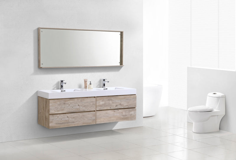 Kube Bath Bliss 72" Double Sink Nature Wood Wall Mount Modern Bathroom Vanity - BSL72D-NW