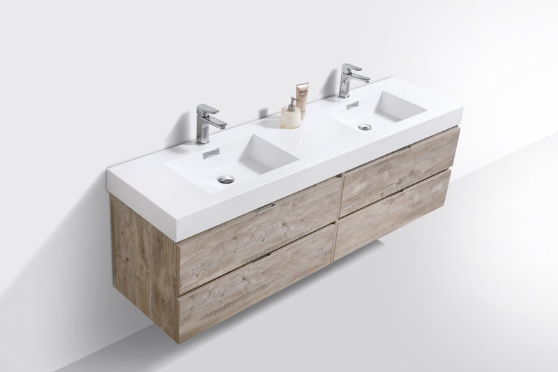 Kube Bath Bliss 72" Double Sink Nature Wood Wall Mount Modern Bathroom Vanity - BSL72D-NW