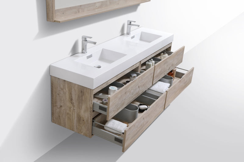 Kube Bath Bliss 72" Double Sink Nature Wood Wall Mount Modern Bathroom Vanity - BSL72D-NW