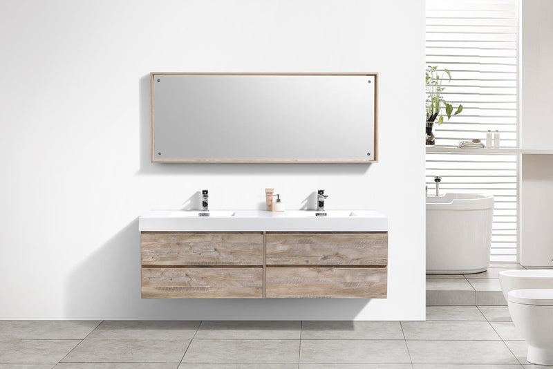 Kube Bath Bliss 72" Double Sink Nature Wood Wall Mount Modern Bathroom Vanity - BSL72D-NW