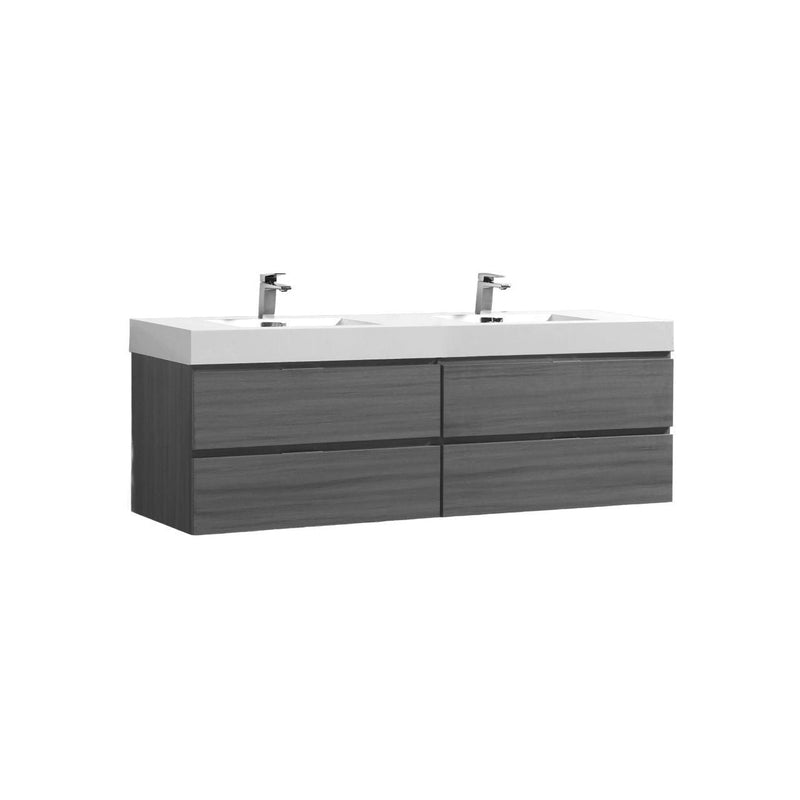 Kube Bath Bliss 72" Double Sink Vulcan Ash Grey Wall Mount Modern Bathroom Vanity - BSL72D-VAG