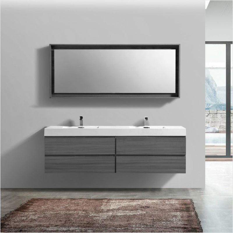 Kube Bath Bliss 72" Double Sink Vulcan Ash Grey Wall Mount Modern Bathroom Vanity - BSL72D-VAG