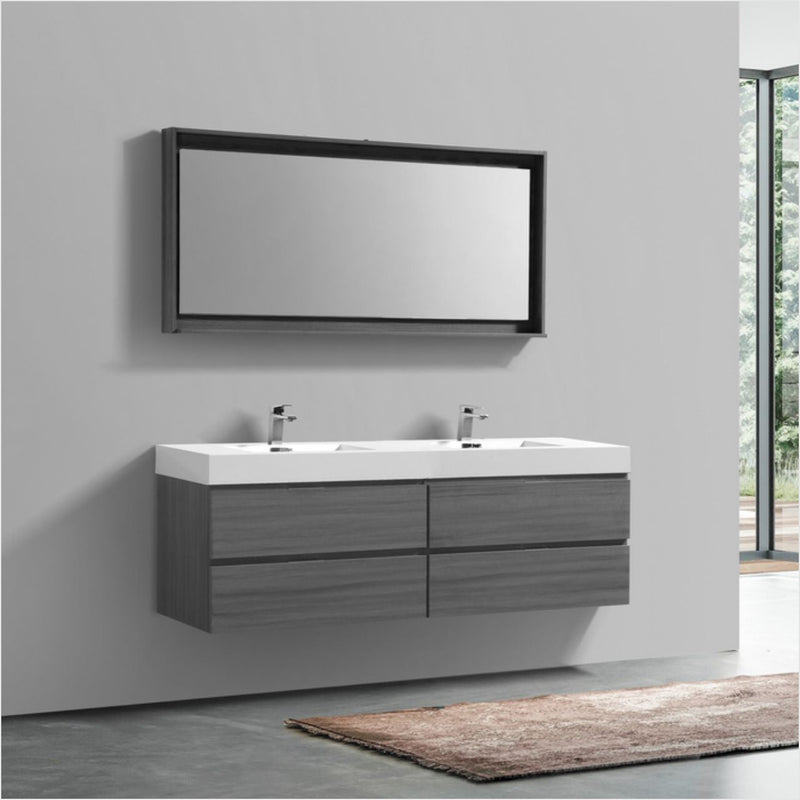Kube Bath Bliss 72" Double Sink Vulcan Ash Grey Wall Mount Modern Bathroom Vanity - BSL72D-VAG