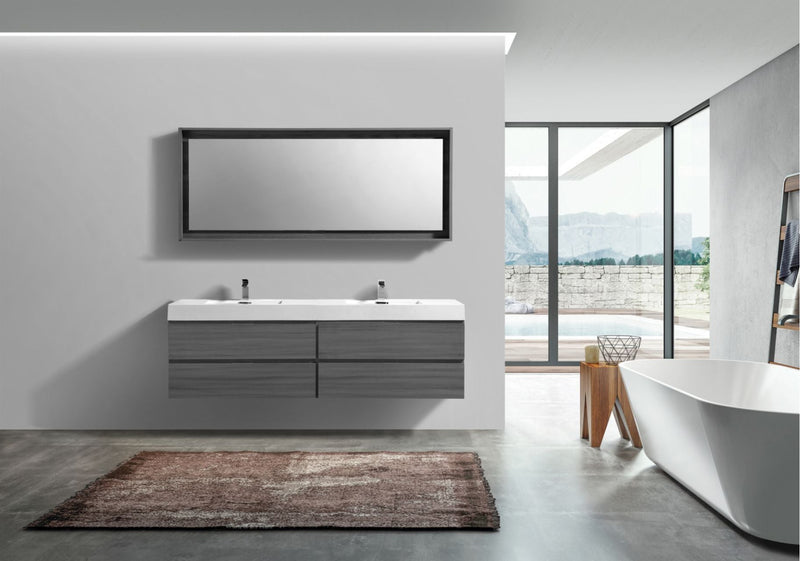 Kube Bath Bliss 72" Double Sink Vulcan Ash Grey Wall Mount Modern Bathroom Vanity - BSL72D-VAG