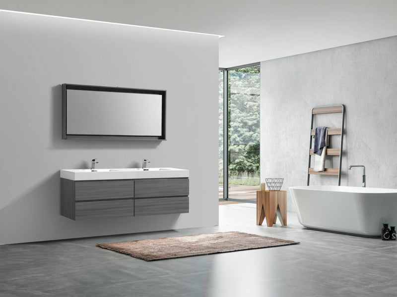 Kube Bath Bliss 72" Double Sink Vulcan Ash Grey Wall Mount Modern Bathroom Vanity - BSL72D-VAG