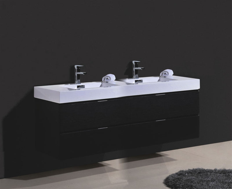 Kube Bath Bliss 80" Double Sink Black Wall Mount Modern Bathroom Vanity - BSL80D-BK