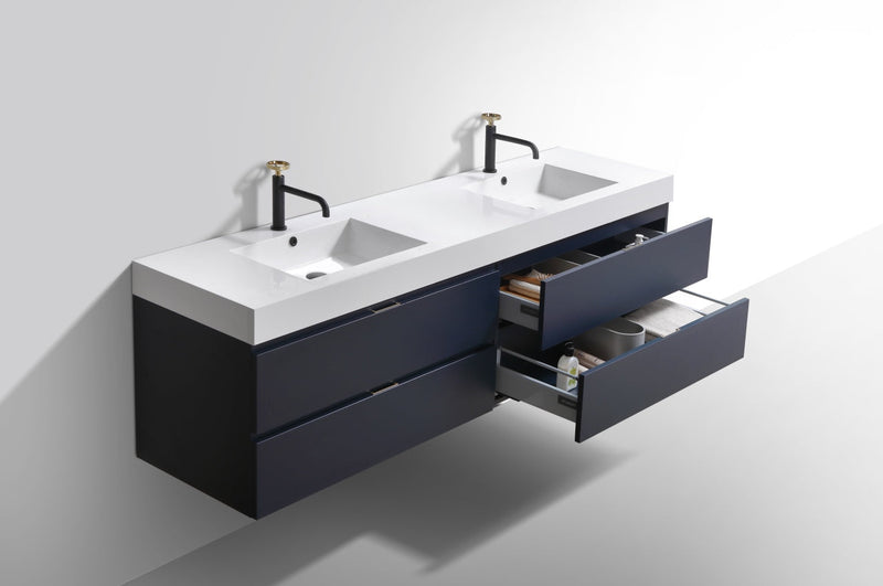 Kube Bath Bliss 80" Double Sink Blue Wall Mount Modern Bathroom Vanity - BSL80D-BLUE