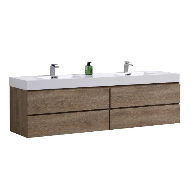 Kube Bath Bliss 80" Double Sink Butternut Wall Mount Modern Bathroom Vanity - BSL80D-BTN