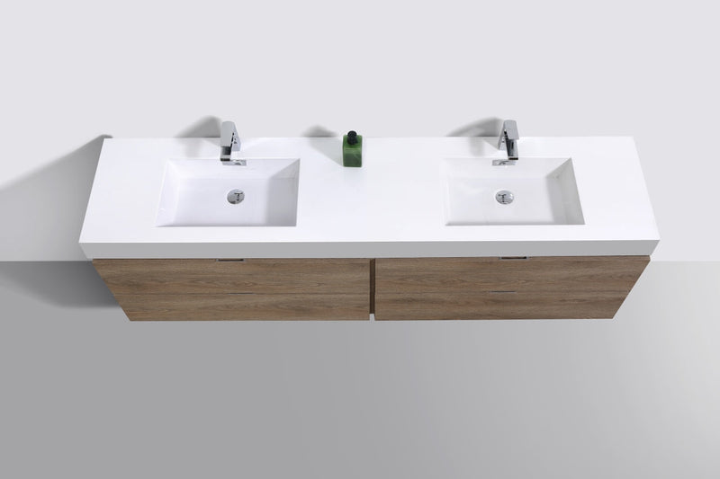Kube Bath Bliss 80" Double Sink Butternut Wall Mount Modern Bathroom Vanity - BSL80D-BTN