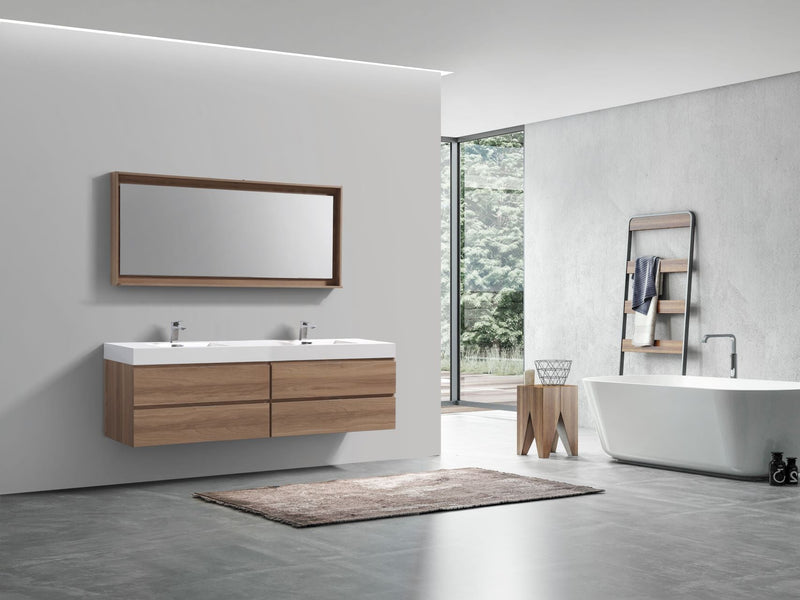 Kube Bath Bliss 80" Double Sink Honey Oak Wall Mount Modern Bathroom Vanity - BSL80D-HO