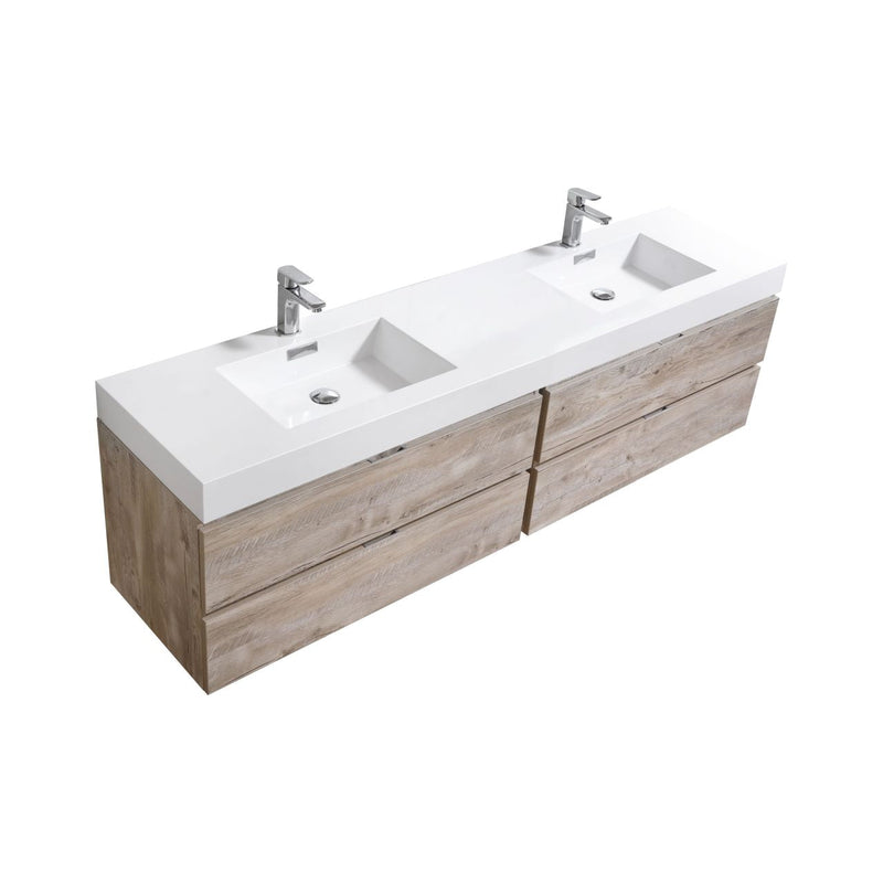 Kube Bath Bliss 80" Double Sink Nature Wood Wall Mount Modern Bathroom Vanity - BSL80D-NW