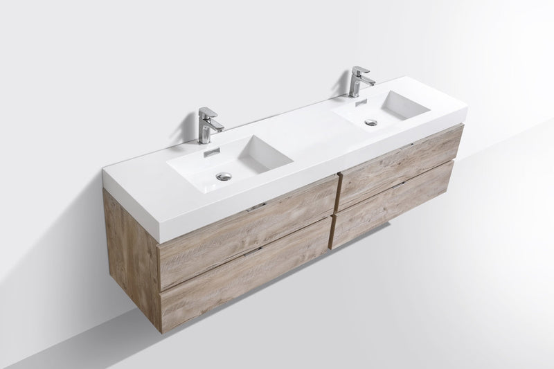 Kube Bath Bliss 80" Double Sink Nature Wood Wall Mount Modern Bathroom Vanity - BSL80D-NW