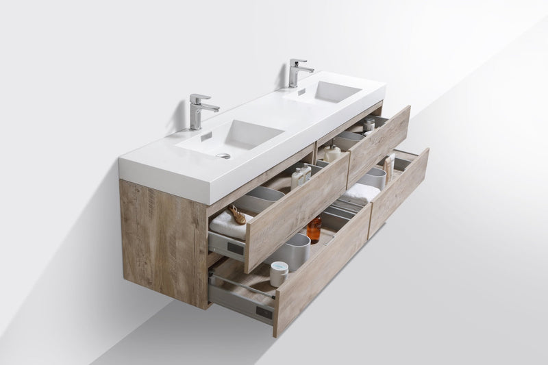 Kube Bath Bliss 80" Double Sink Nature Wood Wall Mount Modern Bathroom Vanity - BSL80D-NW