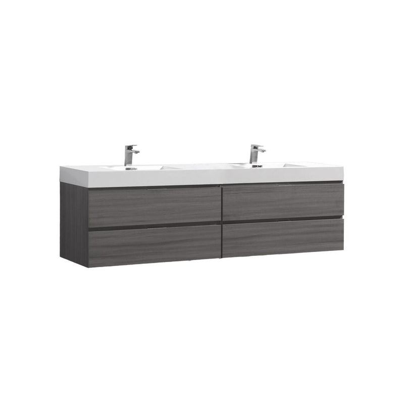 Kube Bath Bliss 80" Double Sink Vulcan Ash Grey Wall Mount Modern Bathroom Vanity - BSL80D-VAG