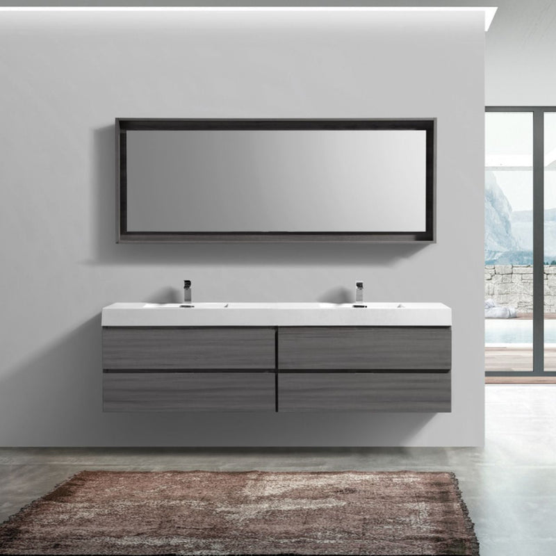Kube Bath Bliss 80" Double Sink Vulcan Ash Grey Wall Mount Modern Bathroom Vanity - BSL80D-VAG