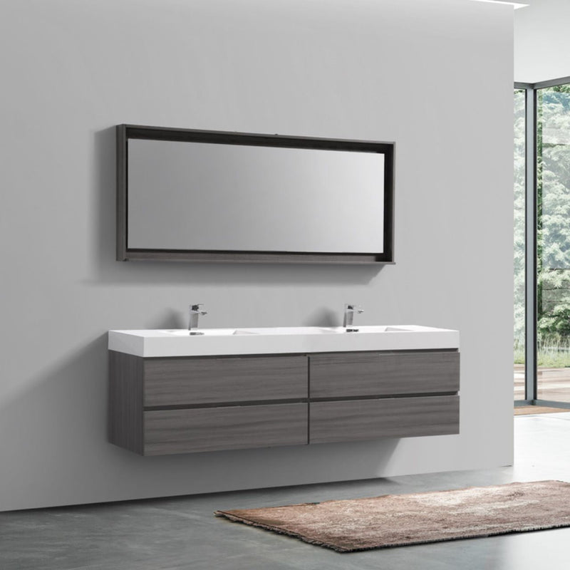 Kube Bath Bliss 80" Double Sink Vulcan Ash Grey Wall Mount Modern Bathroom Vanity - BSL80D-VAG