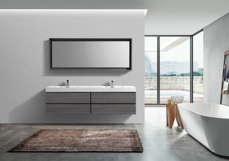 Kube Bath Bliss 80" Double Sink Vulcan Ash Grey Wall Mount Modern Bathroom Vanity - BSL80D-VAG