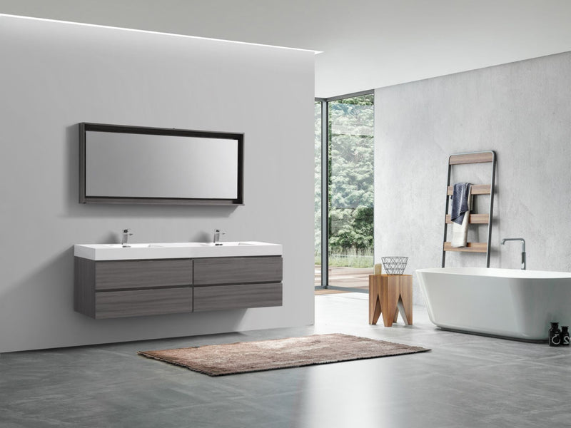 Kube Bath Bliss 80" Double Sink Vulcan Ash Grey Wall Mount Modern Bathroom Vanity - BSL80D-VAG