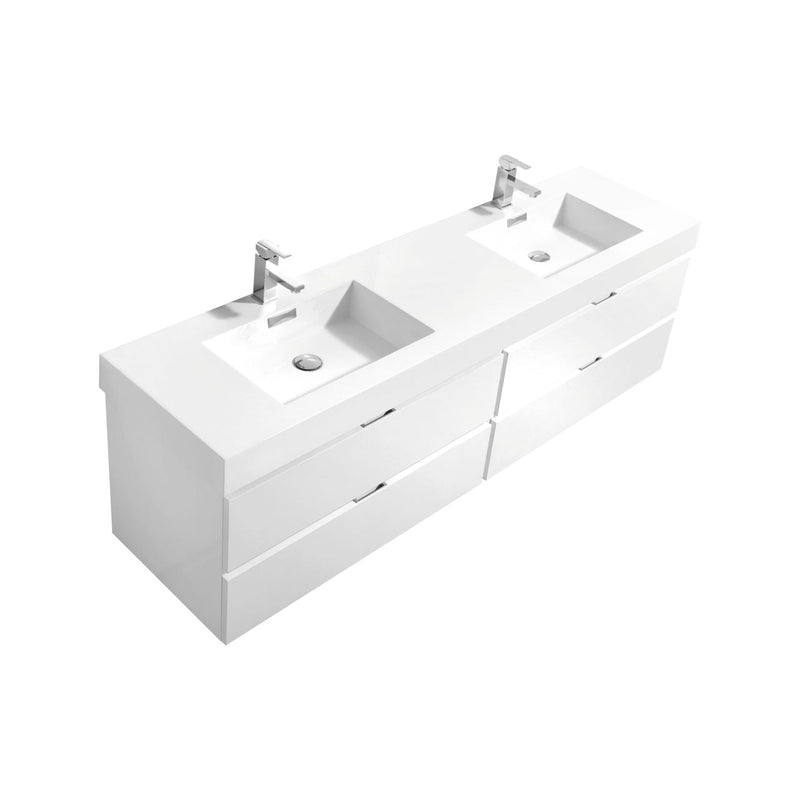 Kube Bath Bliss 80" Double Sink High Gloss White Wall Mount Modern Bathroom Vanity - BSL80D-GW