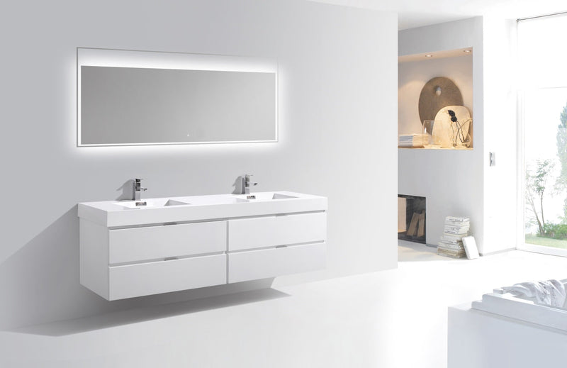Kube Bath Bliss 80" Double Sink High Gloss White Wall Mount Modern Bathroom Vanity - BSL80D-GW