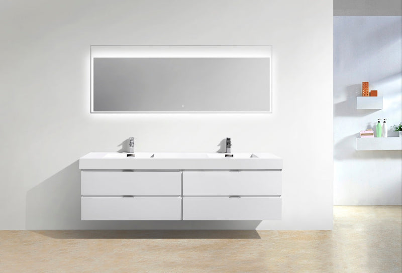 Kube Bath Bliss 80" Double Sink High Gloss White Wall Mount Modern Bathroom Vanity - BSL80D-GW