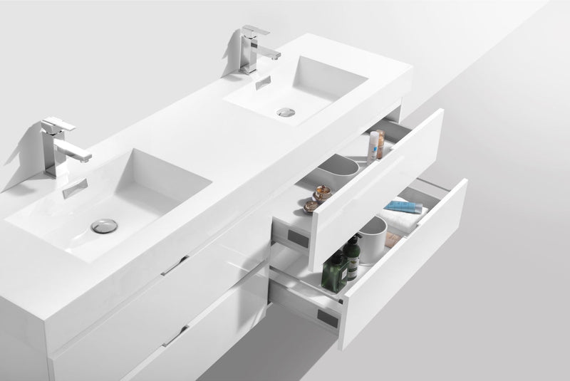 Kube Bath Bliss 80" Double Sink High Gloss White Wall Mount Modern Bathroom Vanity - BSL80D-GW