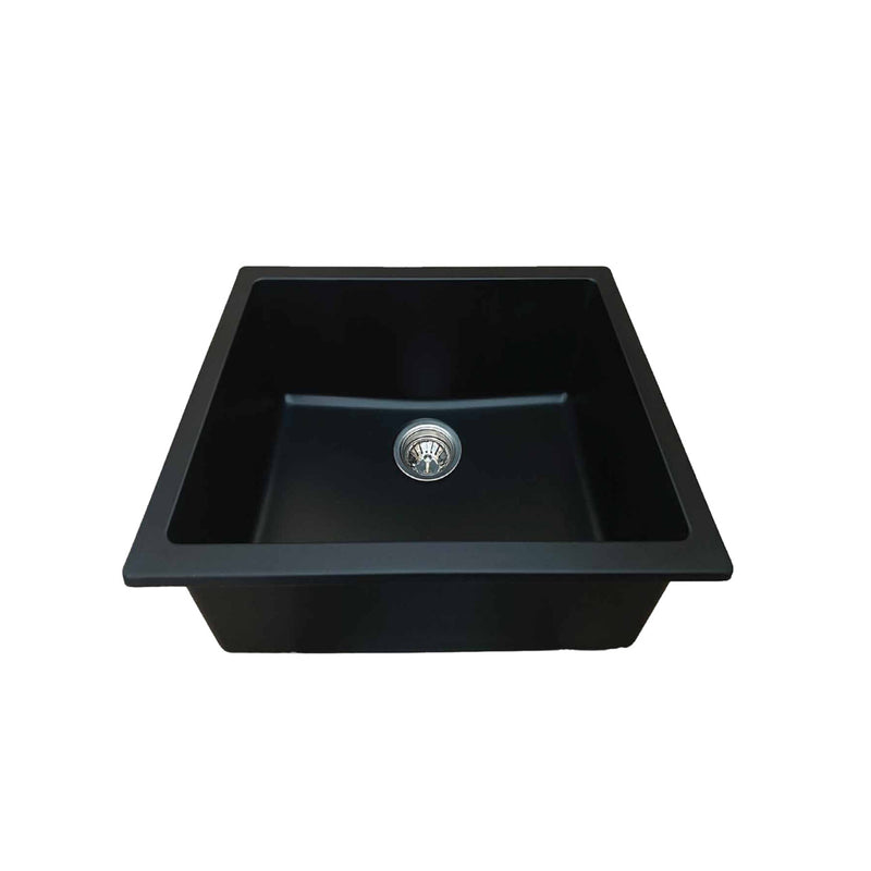 Pearl VERTU-S 24" Single Bowl Undermount Kitchen Sink – Black NuGranite w/ Grid – GVS2411-BL