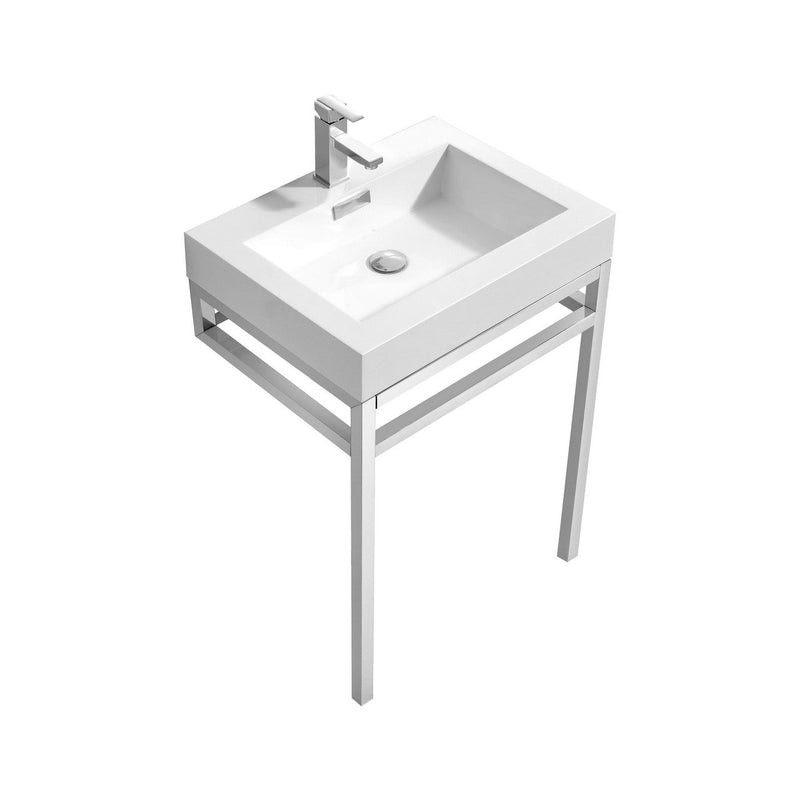 Kube Bath Haus 24" Stainless Steel Console w/ White Acrylic Sink Chrome - CH24