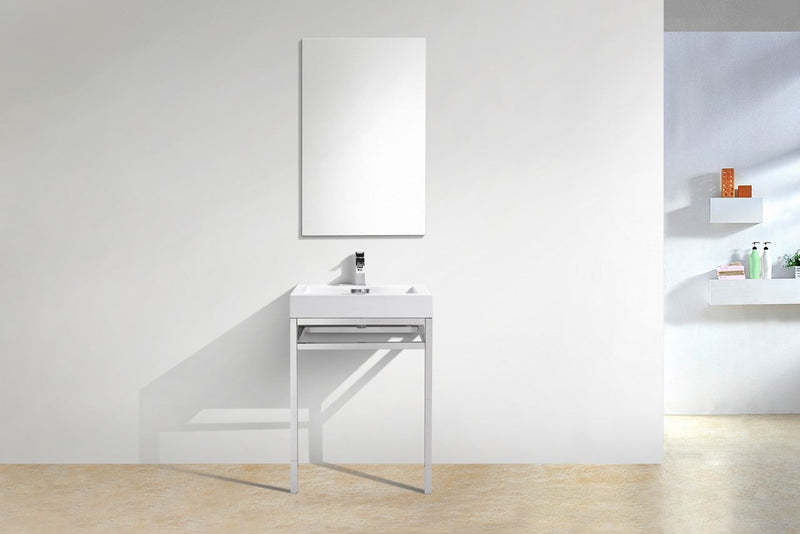 Kube Bath Haus 24" Stainless Steel Console w/ White Acrylic Sink Chrome - CH24