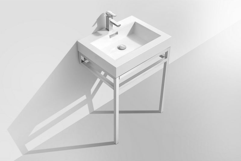 Kube Bath Haus 24" Stainless Steel Console w/ White Acrylic Sink Chrome - CH24