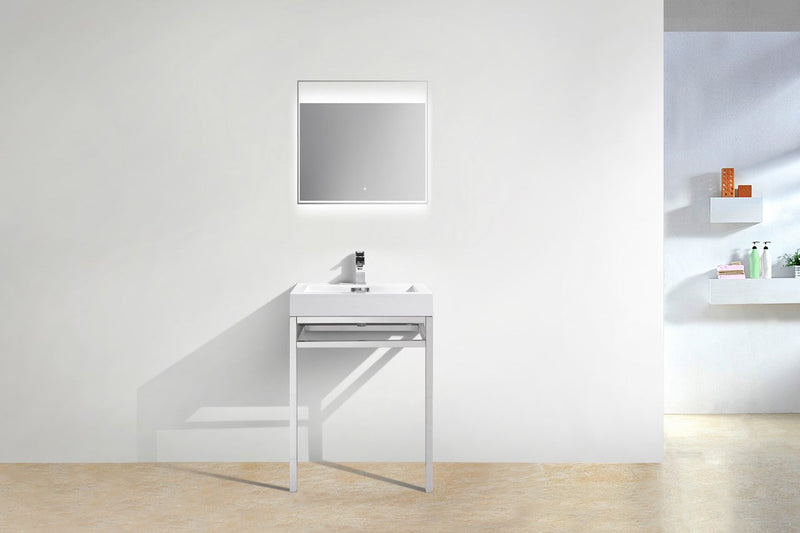 Kube Bath Haus 24" Stainless Steel Console w/ White Acrylic Sink Chrome - CH24