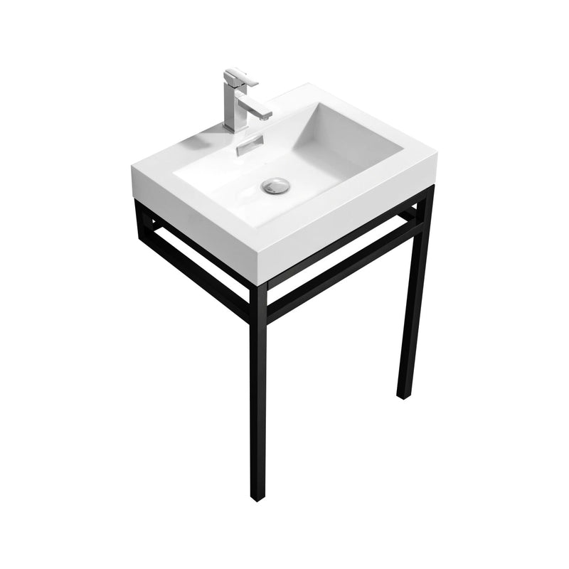 Kube Bath Haus 24" Stainless Steel Console w/ White Acrylic Sink Matte Black - CH24-BK