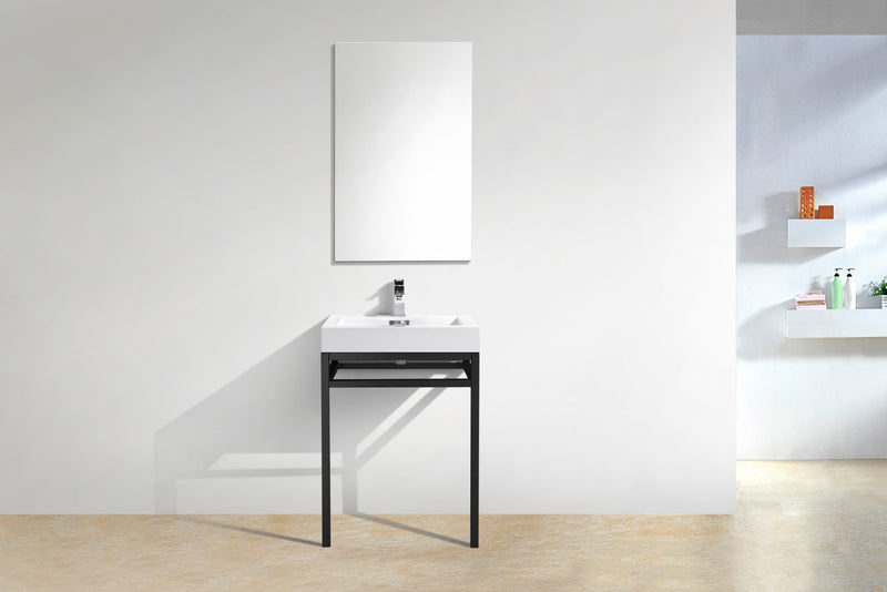 Kube Bath Haus 24" Stainless Steel Console w/ White Acrylic Sink Matte Black - CH24-BK