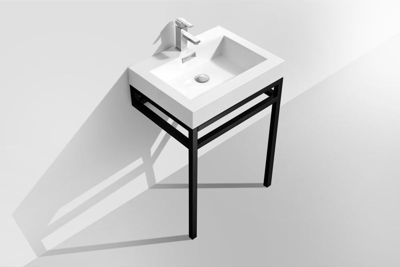 Kube Bath Haus 24" Stainless Steel Console w/ White Acrylic Sink Matte Black - CH24-BK