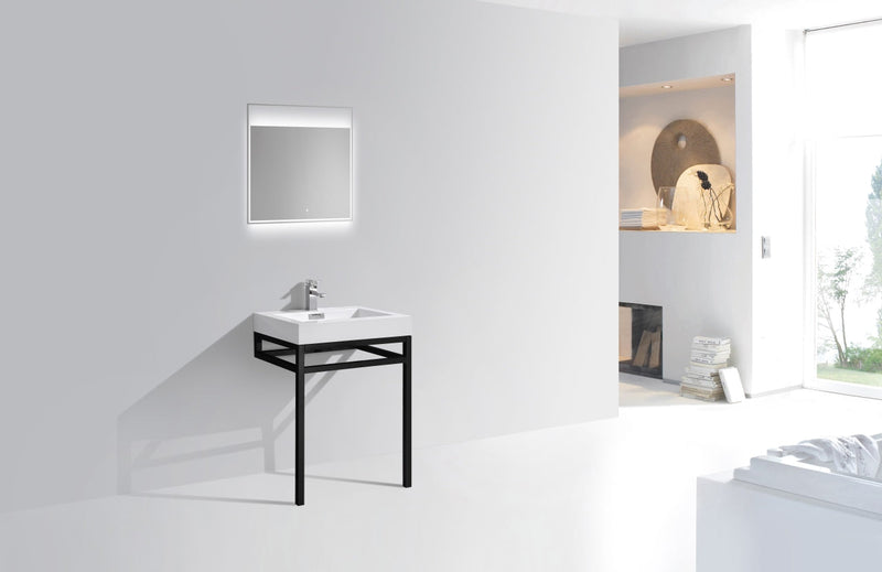 Kube Bath Haus 24" Stainless Steel Console w/ White Acrylic Sink Matte Black - CH24-BK