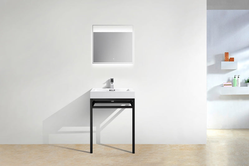 Kube Bath Haus 24" Stainless Steel Console w/ White Acrylic Sink Matte Black - CH24-BK