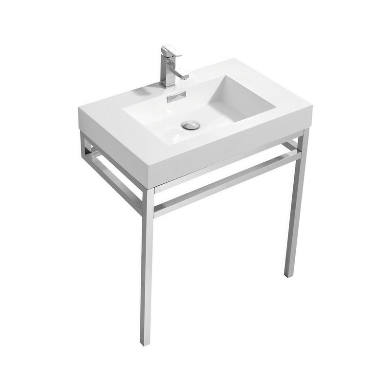 Kube Bath Haus 30" Stainless Steel Console w/ White Acrylic Sink Chrome - CH30