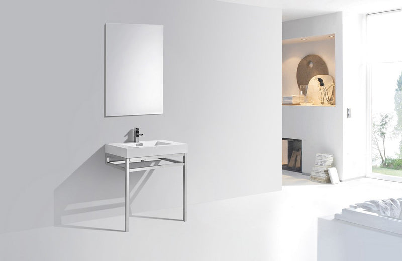 Kube Bath Haus 30" Stainless Steel Console w/ White Acrylic Sink Chrome - CH30