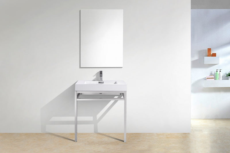 Kube Bath Haus 30" Stainless Steel Console w/ White Acrylic Sink Chrome - CH30