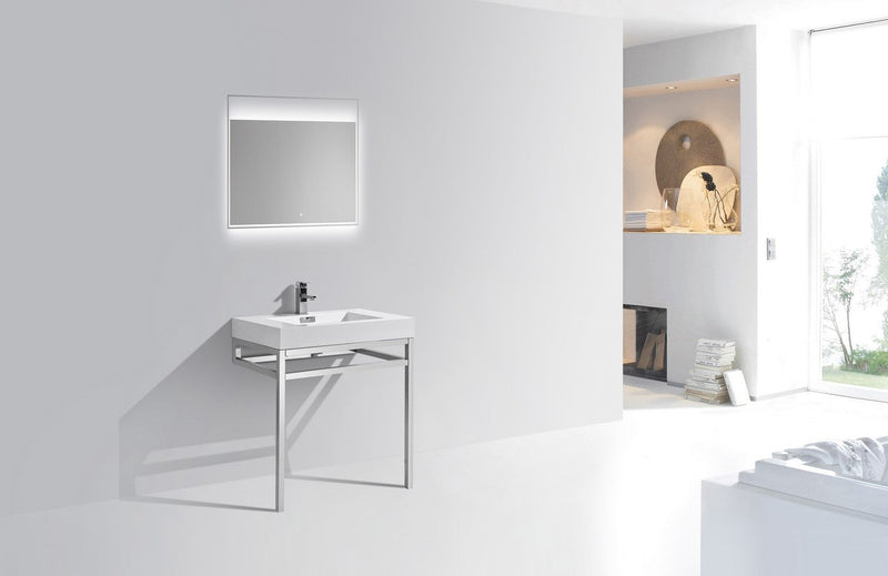 Kube Bath Haus 30" Stainless Steel Console w/ White Acrylic Sink Chrome - CH30