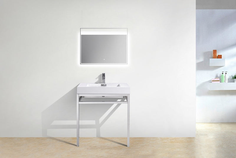 Kube Bath Haus 30" Stainless Steel Console w/ White Acrylic Sink Chrome - CH30