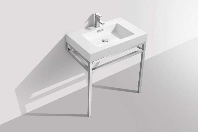 Kube Bath Haus 30" Stainless Steel Console w/ White Acrylic Sink Chrome - CH30