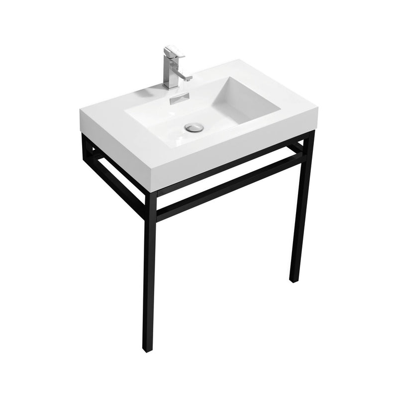 Kube Bath Haus 30" Stainless Steel Console w/ White Acrylic Sink Matte Black - CH30-BK