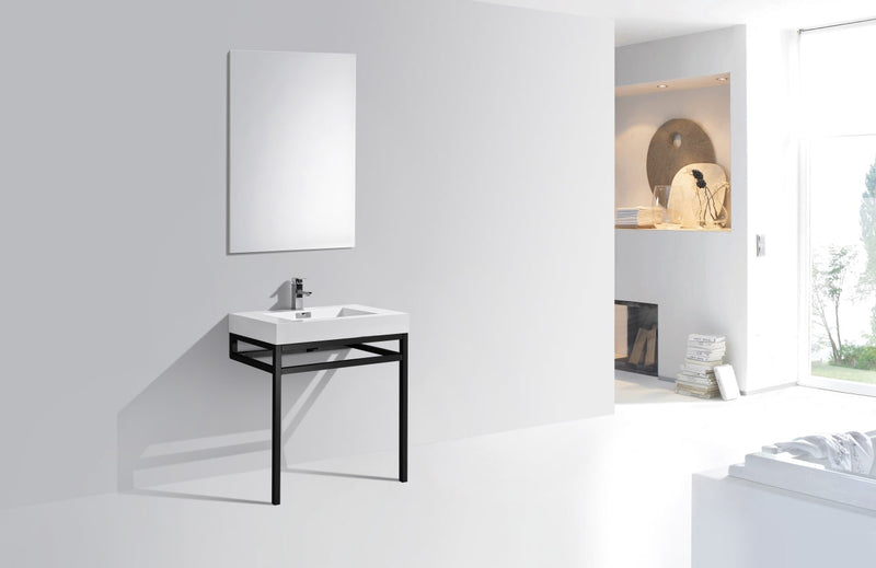 Kube Bath Haus 30" Stainless Steel Console w/ White Acrylic Sink Matte Black - CH30-BK