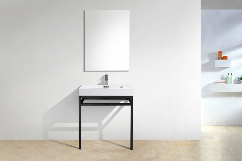 Kube Bath Haus 30" Stainless Steel Console w/ White Acrylic Sink Matte Black - CH30-BK