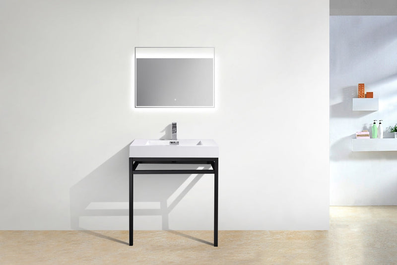 Kube Bath Haus 30" Stainless Steel Console w/ White Acrylic Sink Matte Black - CH30-BK